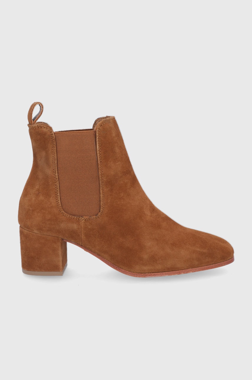 Levi's botine din piele întoarsă femei, culoarea maro, cu toc drept