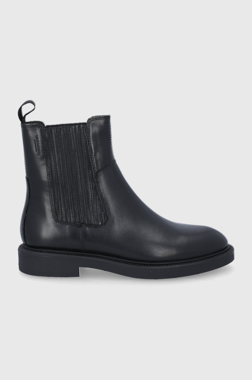 Vagabond ghete chelsea de piele femei, culoarea negru, cu toc plat, izolare usoara