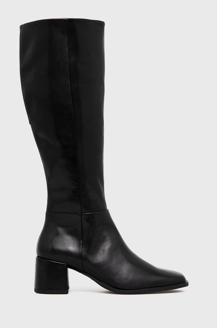 Kožené kozačky Vagabond Shoemakers Stina dámské, černá barva, na podpatku - černá -  Svršek: Př