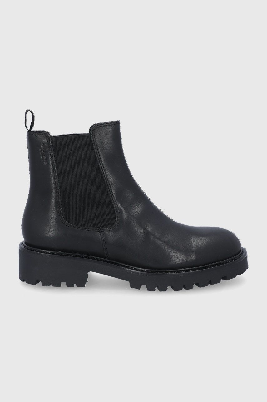 Levně Kožené kotníkové boty Vagabond Shoemakers dámské, černá barva, na plochém podpatku