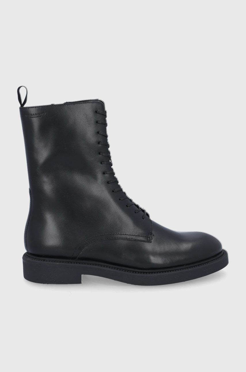 Kožené kotníkové boty Vagabond Shoemakers dámské, černá barva, na plochém podpatku - černá -  S