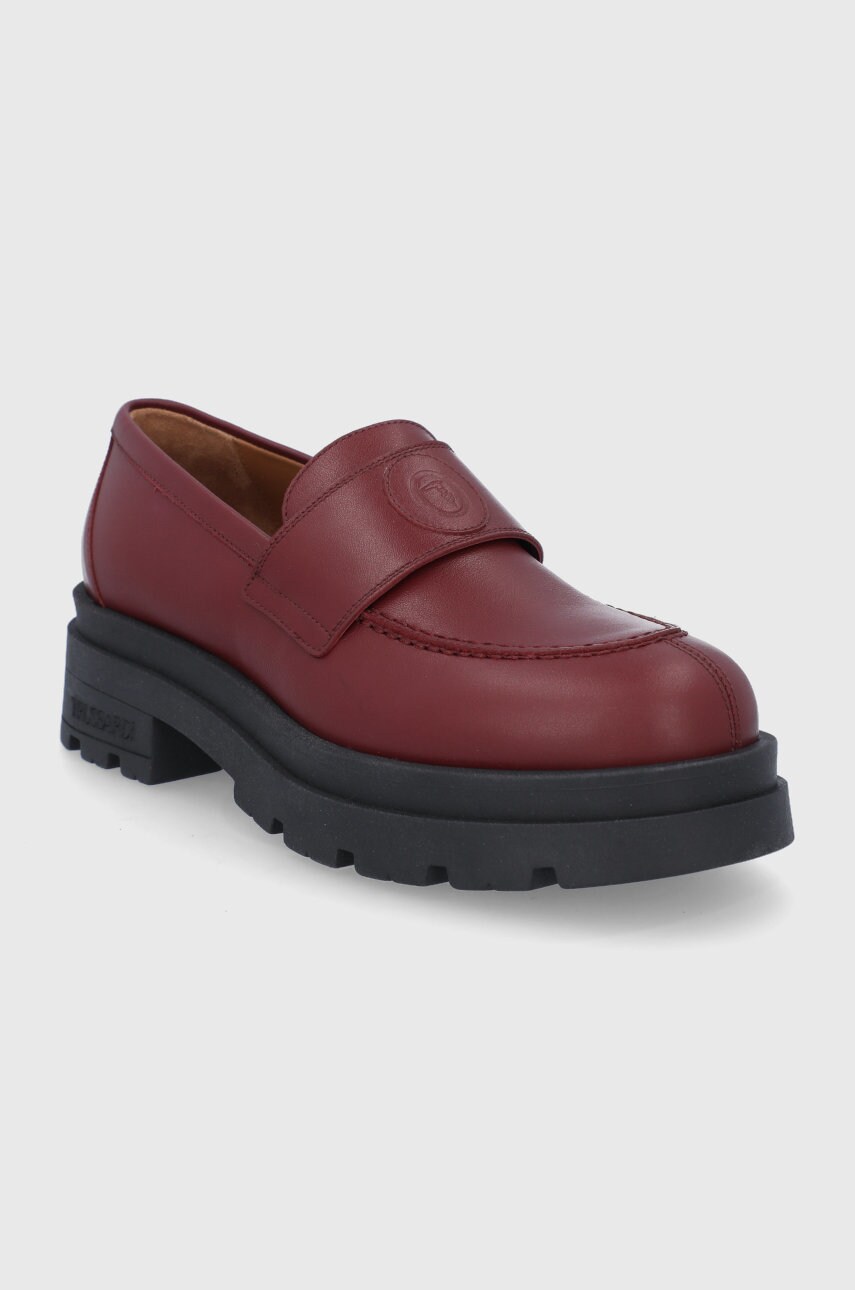 

Кожаные мокасины Trussardi женское цвет бордовый на платформе