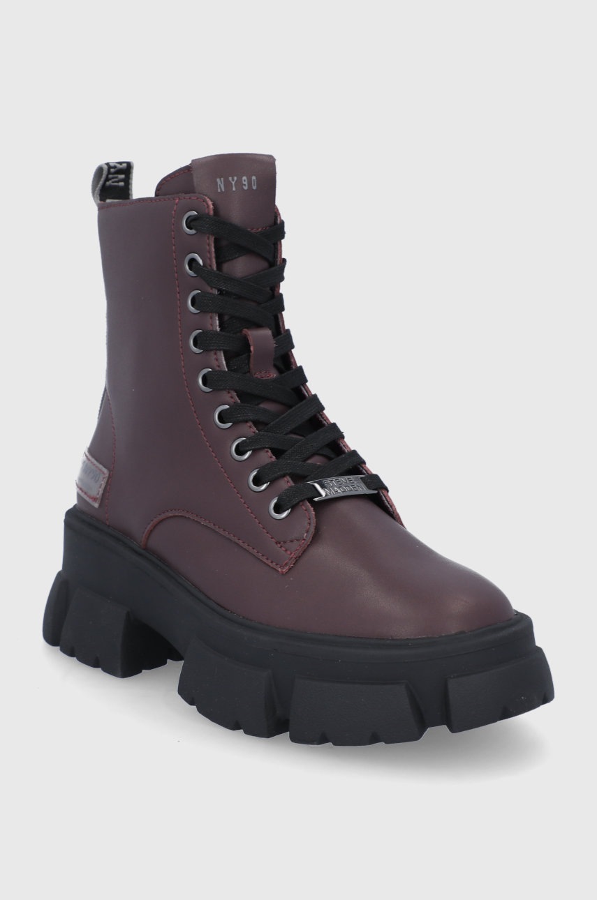 

Шкіряні черевики Steve Madden жіночі колір бордовий на платформі
