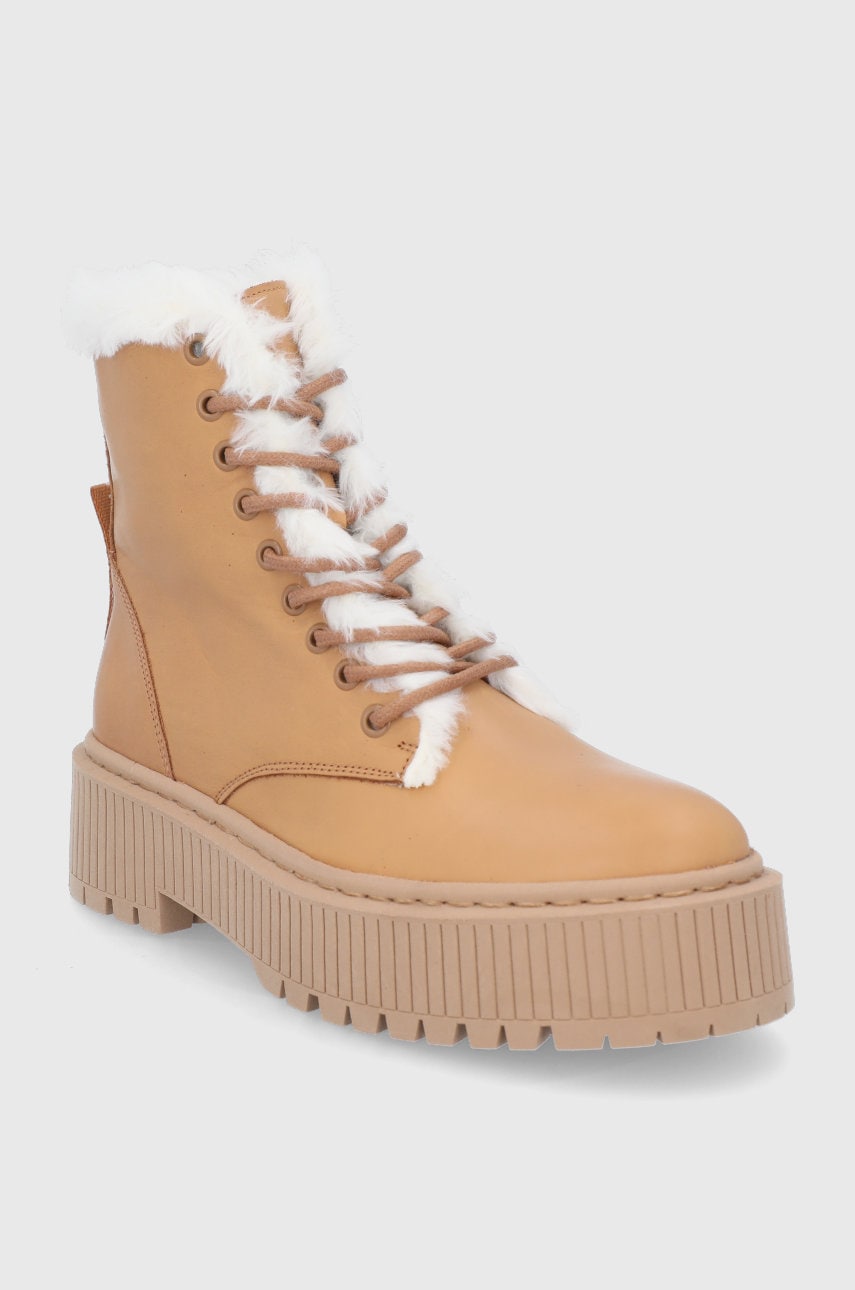 Шкіряні черевики Steve Madden жіночі колір коричневий на платформі утеплене