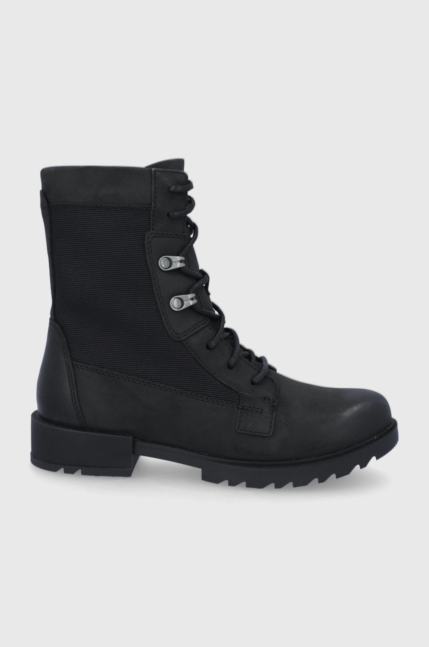 Sorel Botine Emelie Femei, Culoarea Negru, Cu Toc Plat