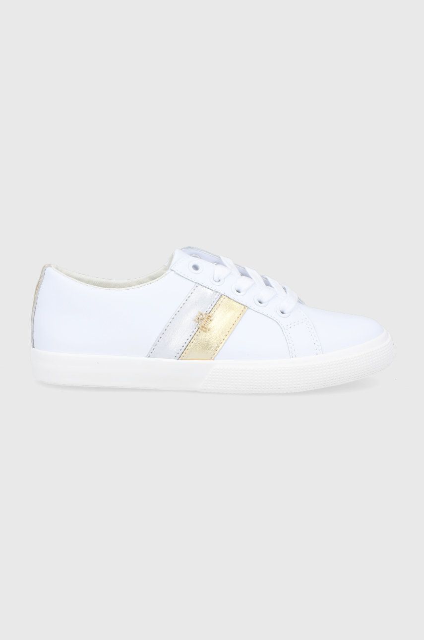 Kožené boty Lauren Ralph Lauren bílá barva, na plochém podpatku - bílá -  Svršek: Přírodní kůže