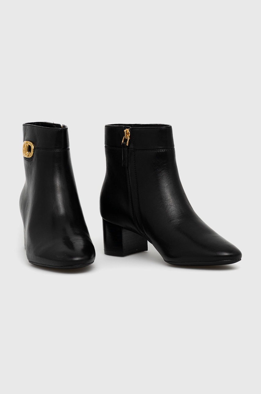 

Шкіряні черевики Lauren Ralph Lauren жіночі колір чорний каблук блок