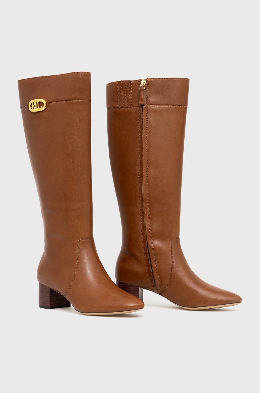 

Шкіряні чоботи Lauren Ralph Lauren жіночі колір коричневий каблук блок