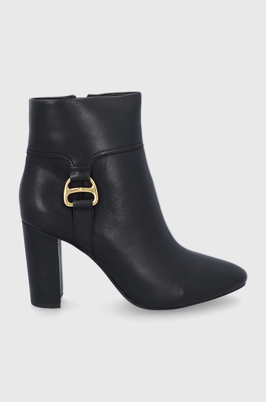 

Кожаные полусапожки Lauren Ralph Lauren женское цвет чёрный каблук кирпичик