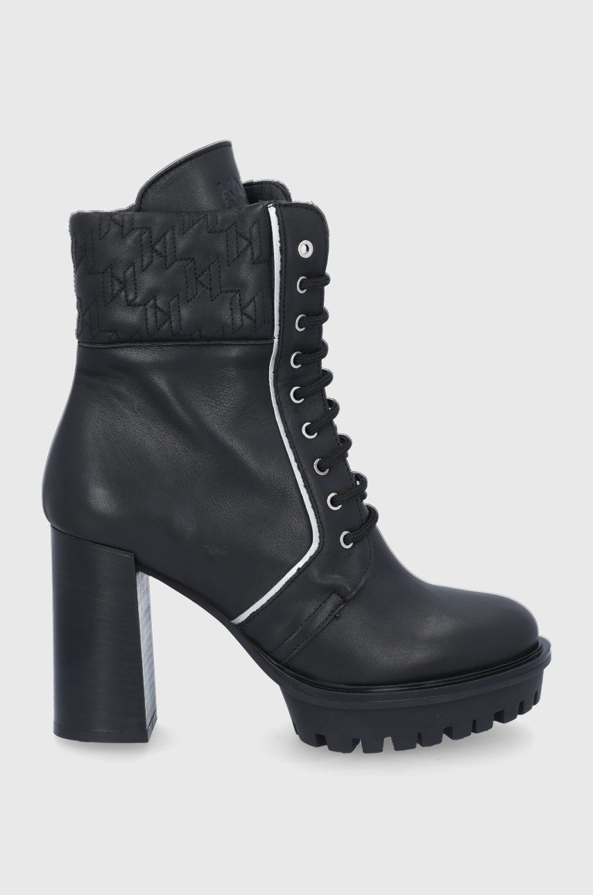 Kožené kotníkové boty Karl Lagerfeld Voyage IV dámské, černá barva, na podpatku - černá -  Svrš