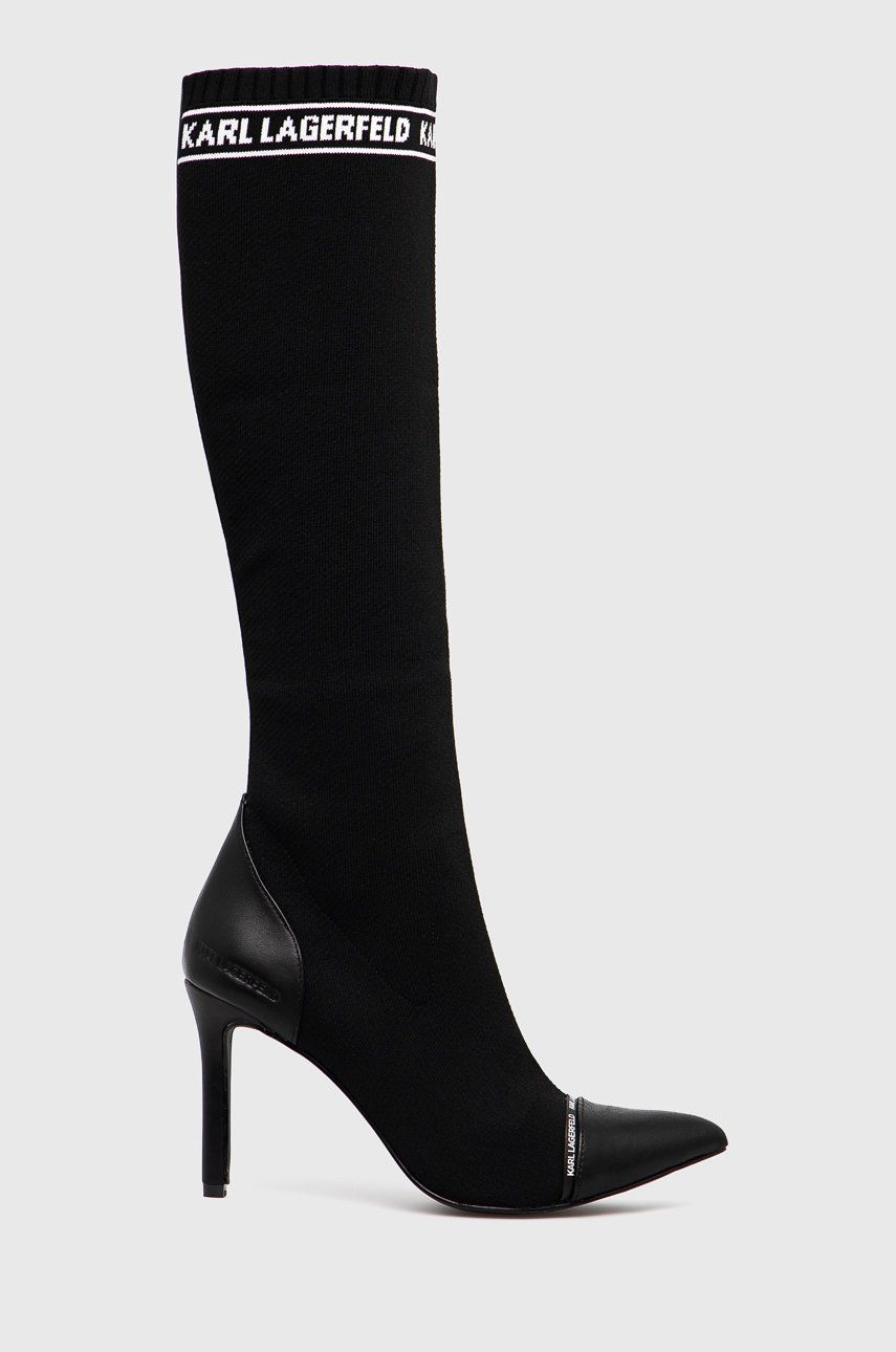 Kozačky Karl Lagerfeld PANDARA dámské, černá barva, na podpatku - černá -  Svršek: Textilní mat