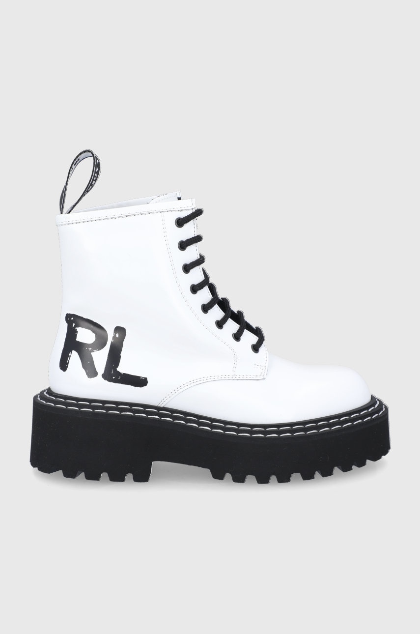 Karl lagerfeld bocanci de piele femei, culoarea alb, cu platformă