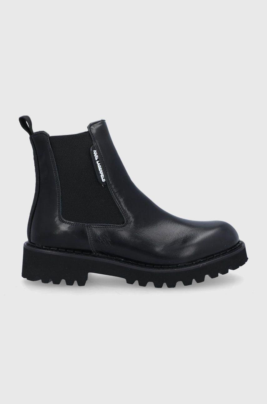 Levně Kožené kotníkové boty Karl Lagerfeld dámské, černá barva, na plochém podpatku