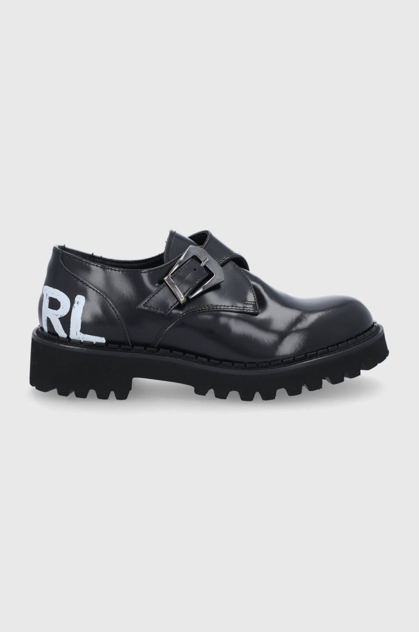 Karl Lagerfeld Pantofi de piele femei, culoarea negru, cu toc plat