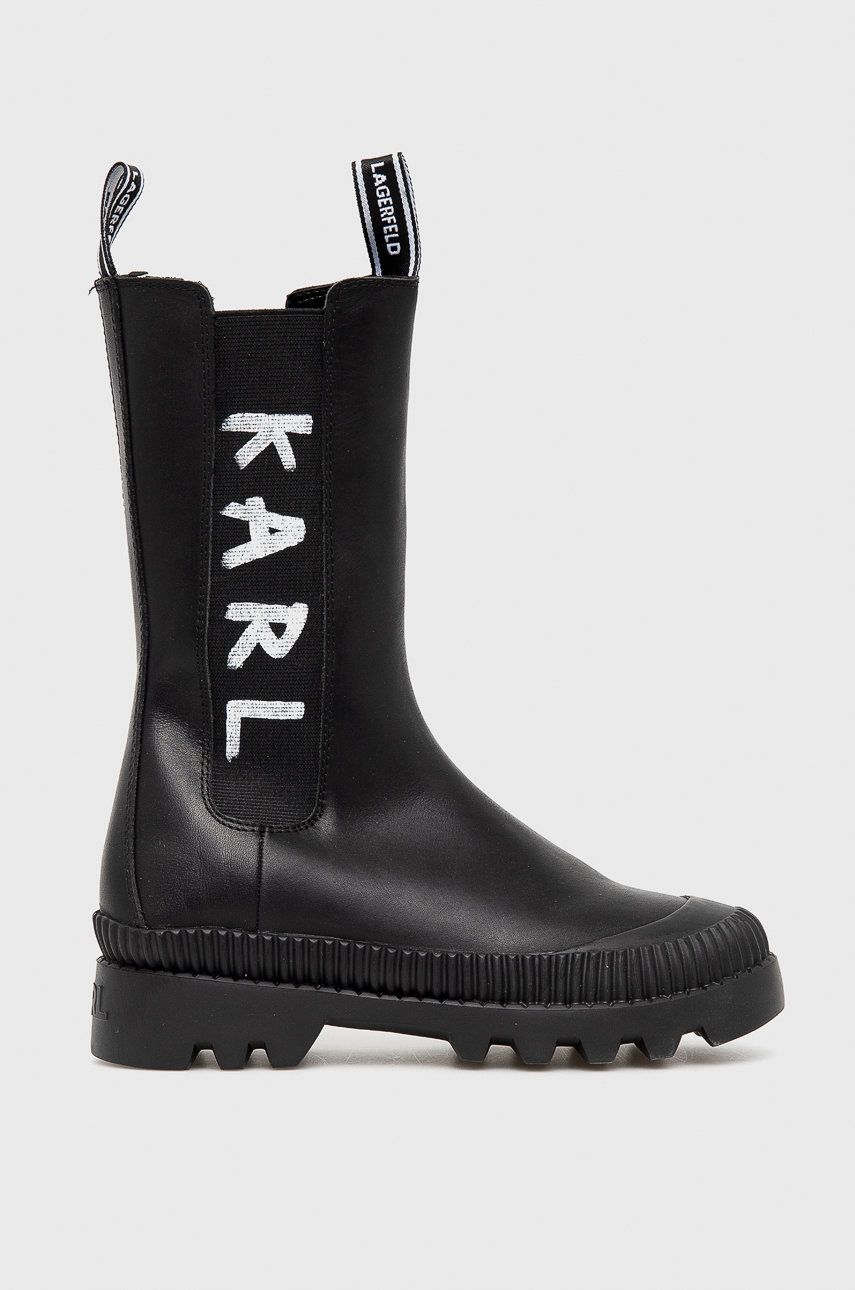 Levně Kožené kotníkové boty Karl Lagerfeld dámské, černá barva, na platformě