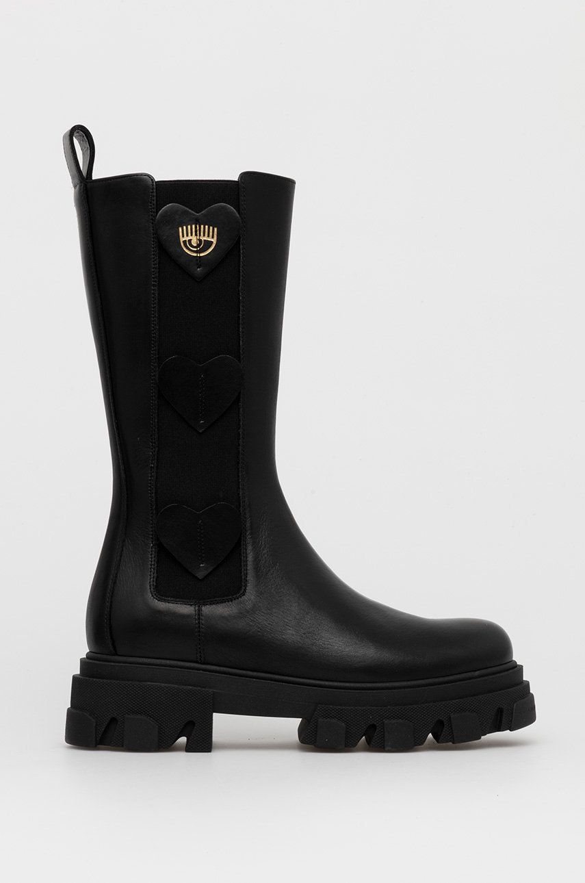 Chiara Ferragni Ghete de piele Boot Hearts femei, culoarea negru, cu platformă answear imagine noua