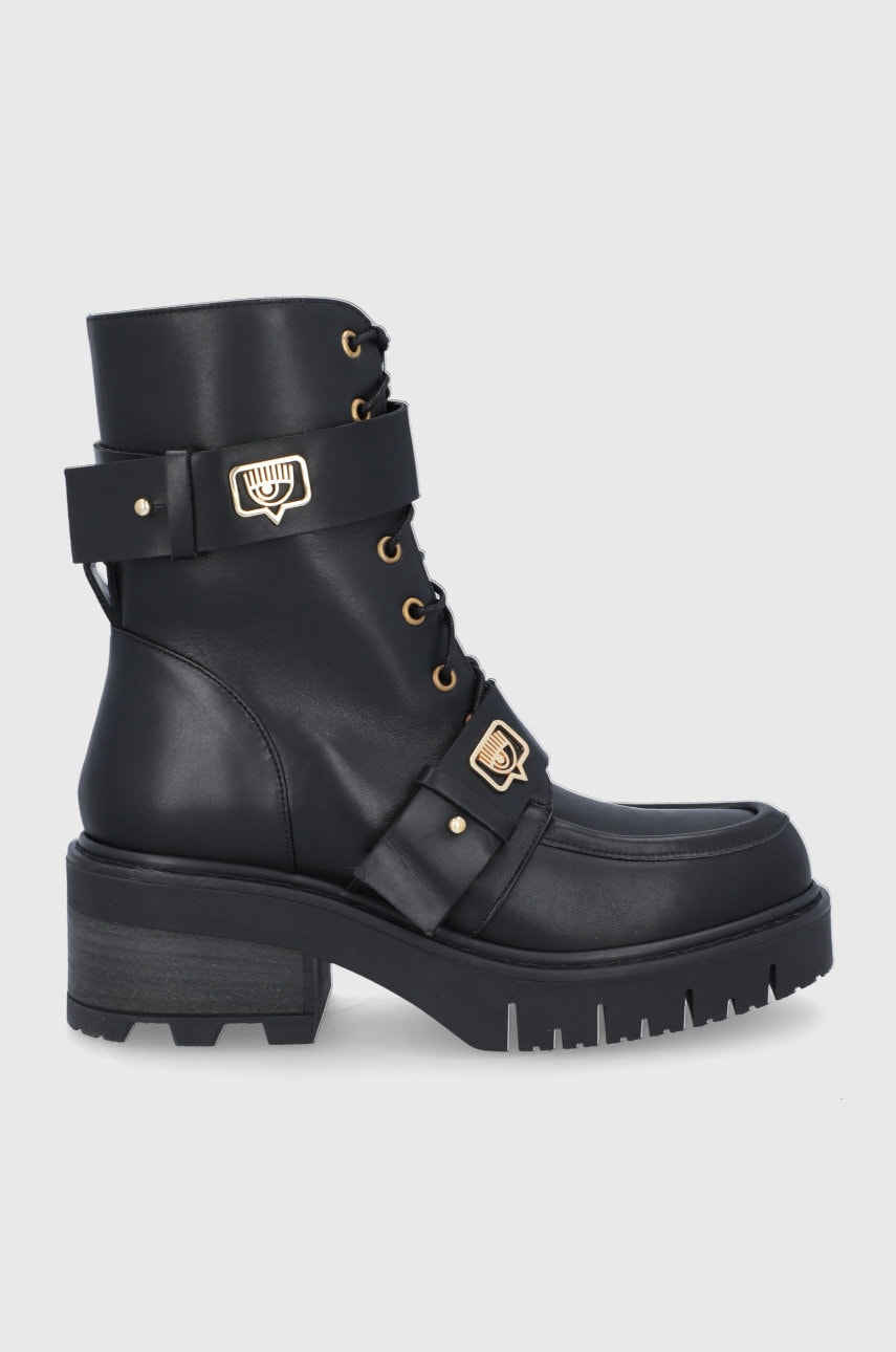 Chiara ferragni bocanci de piele femei, culoarea negru, cu platformă