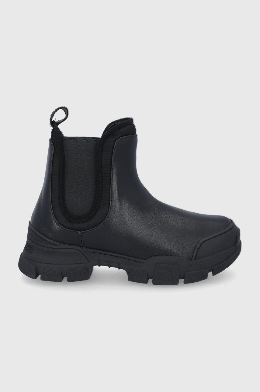 Kožené kotníkové boty Love Moschino dámské, černá barva, na plochém podpatku - černá -  Svršek: