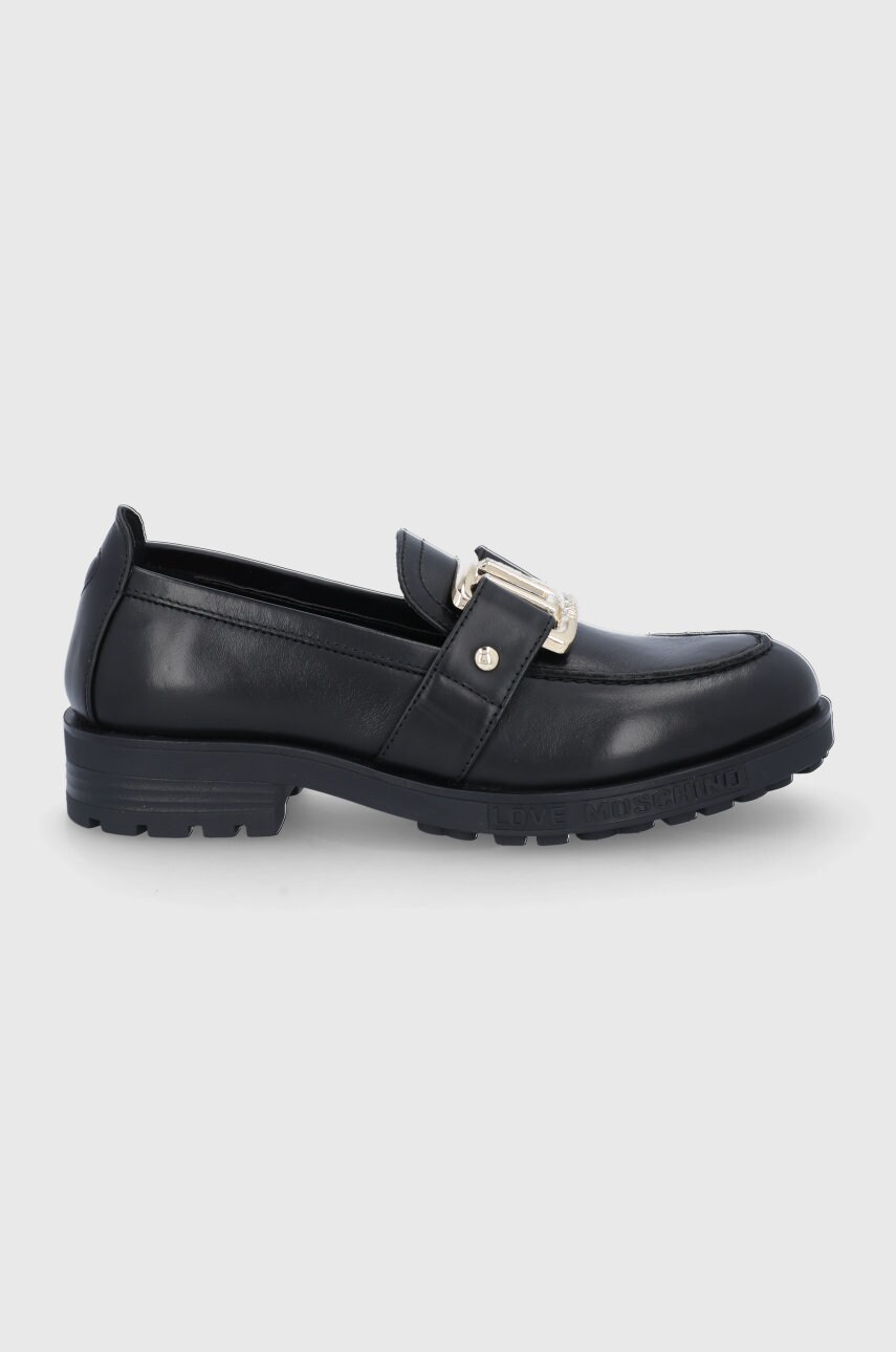Love Moschino Mocasini de piele femei, culoarea negru, cu platformă