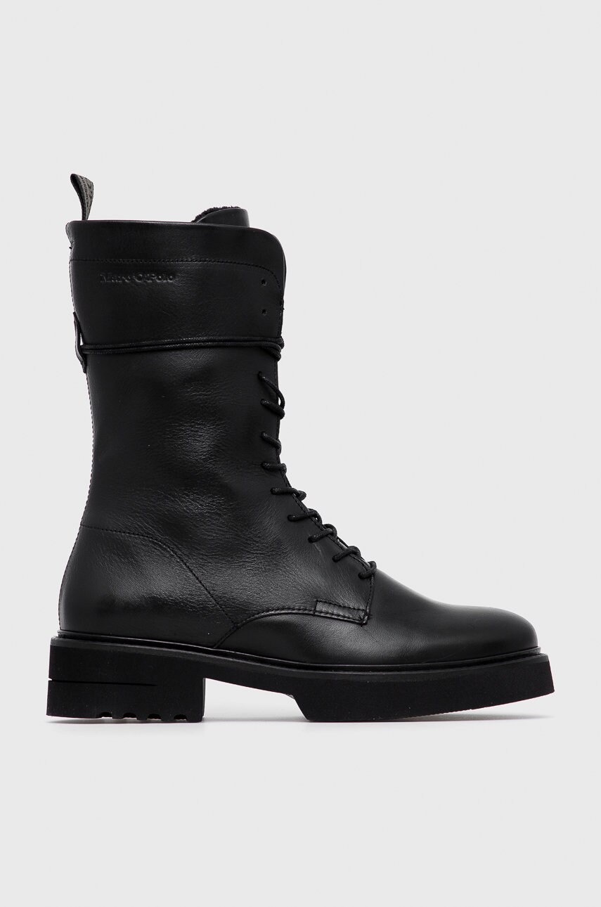 Marc o'polo bocanci de piele femei, culoarea negru, cu toc plat, izolare usoara