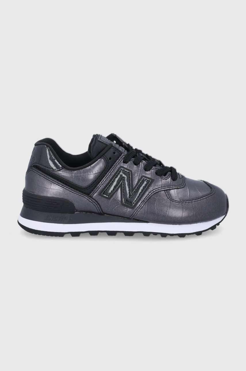 

Кожени обувки New Balance WL574PW2 в черно с равна подметка, Черен