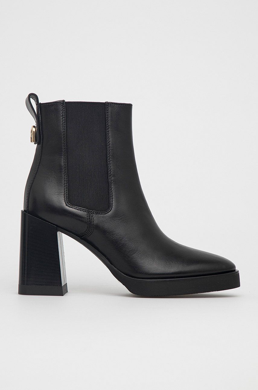 Kožené kotníkové boty Furla Greta dámské, černá barva, na podpatku - černá -  Svršek: Textilní 