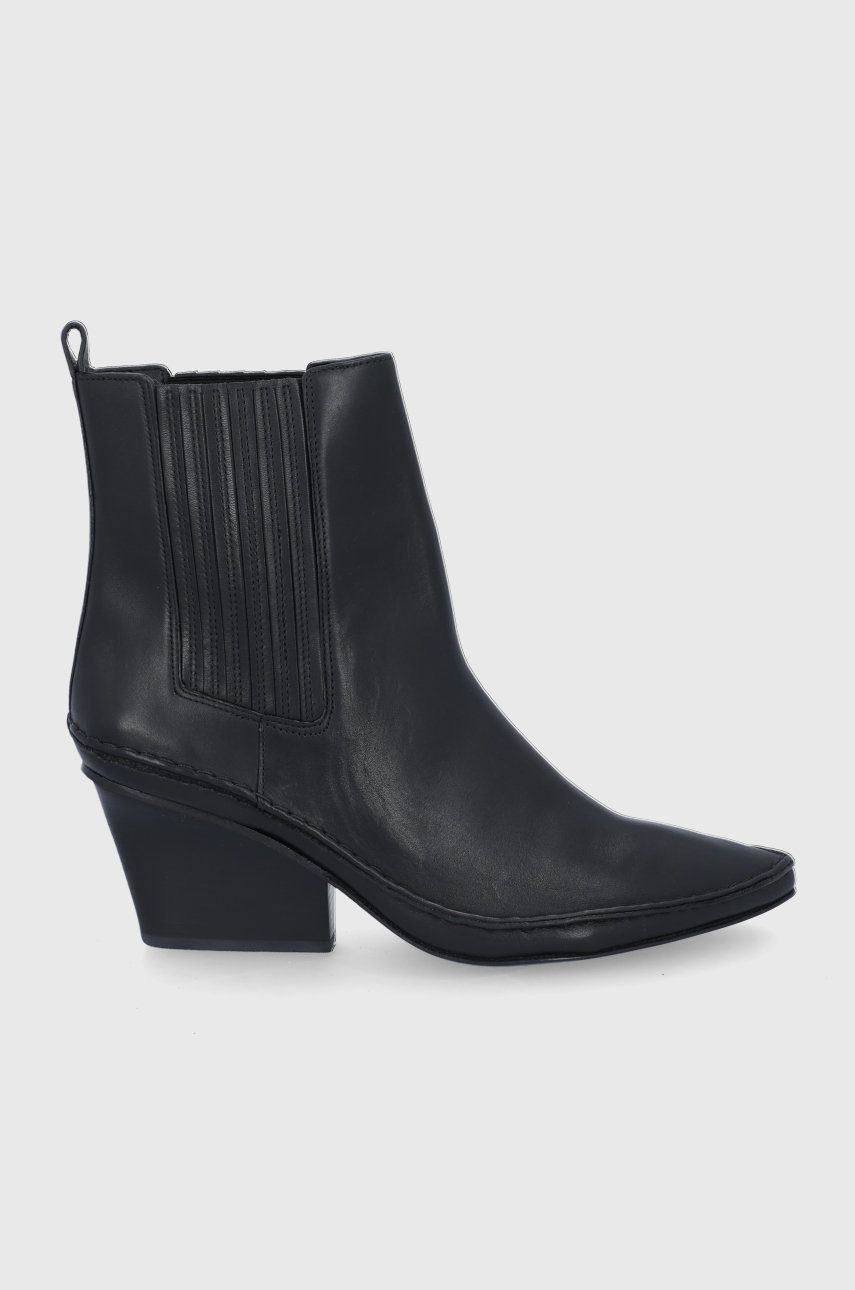 Levně Westernové kožené boty Tory Burch dámské, černá barva, na podpatku