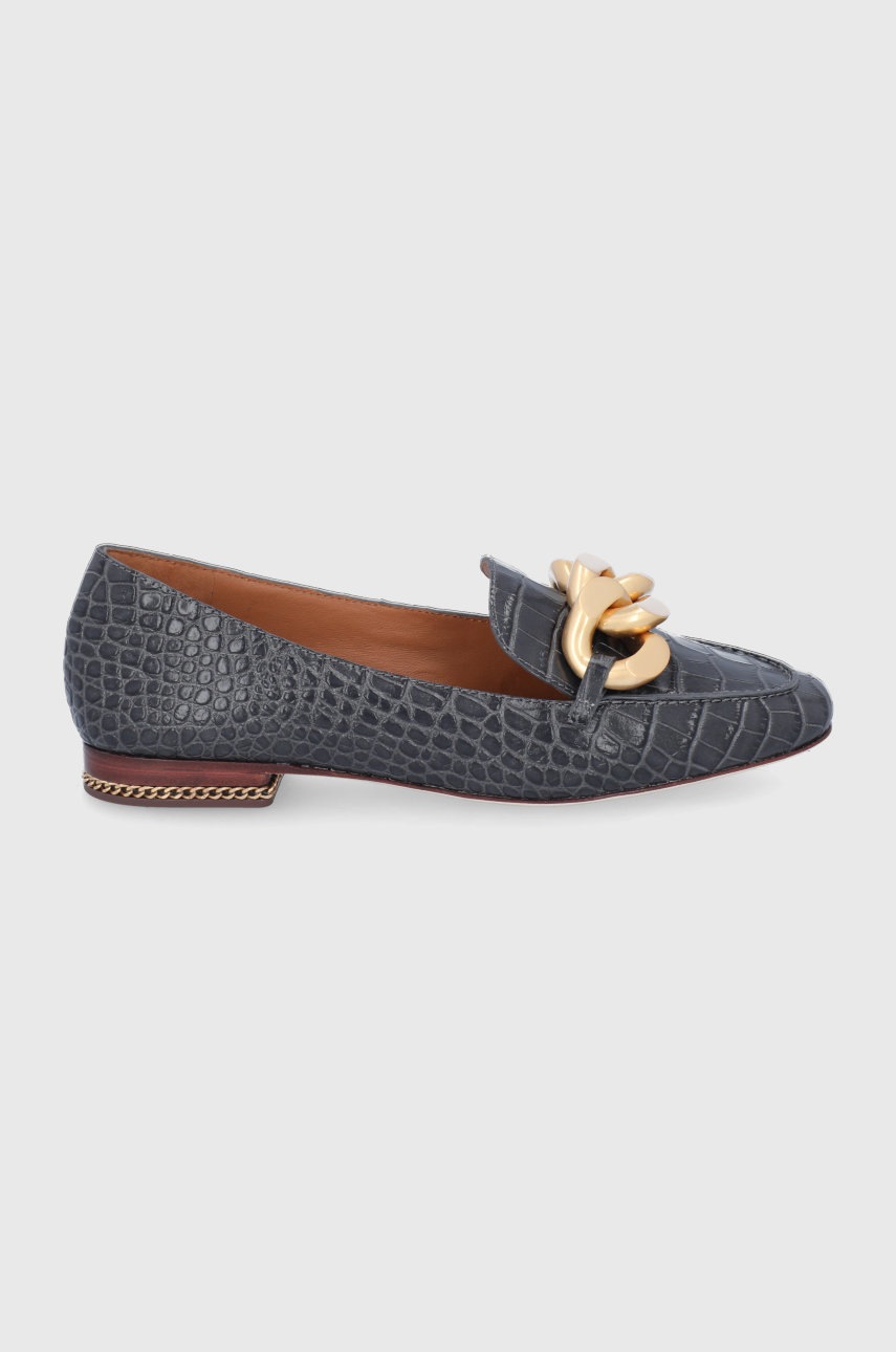 Tory Burch Mocasini De Piele Femei, Culoarea Gri, Cu Toc Plat