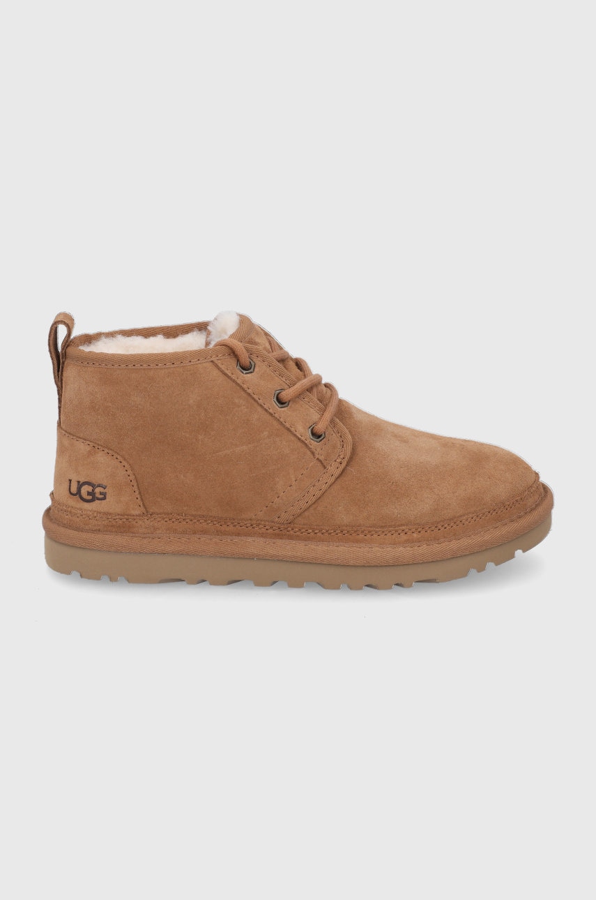 Ugg Pantofi De Piele Intoarsa Neumel Femei, Culoarea: Maro, Cu Toc Plat, Model Captusit 1094269.che