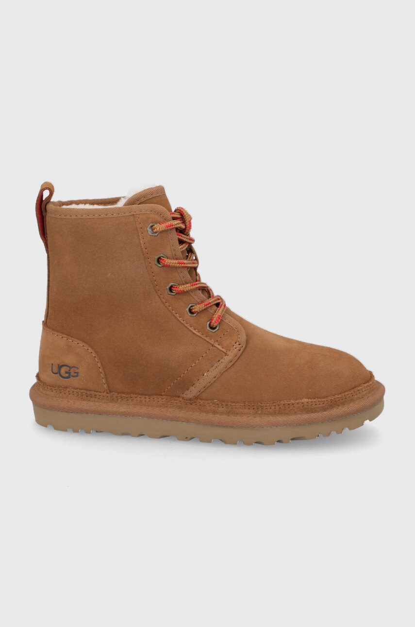 Ugg cizme din piele întoarsă neumel high femei, culoarea maro, cu toc plat, izolat