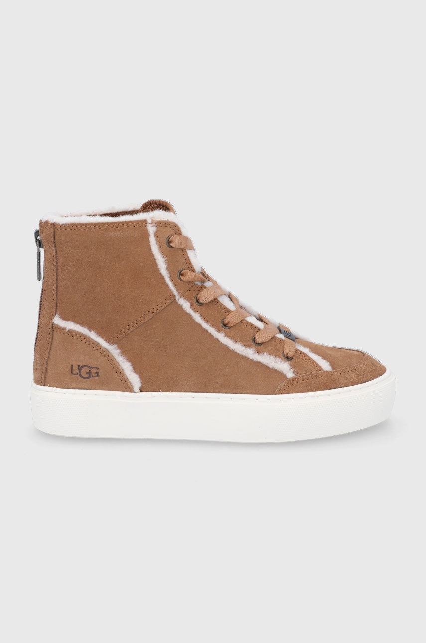 Ugg pantofi de piele întoarsă femei, culoarea maro