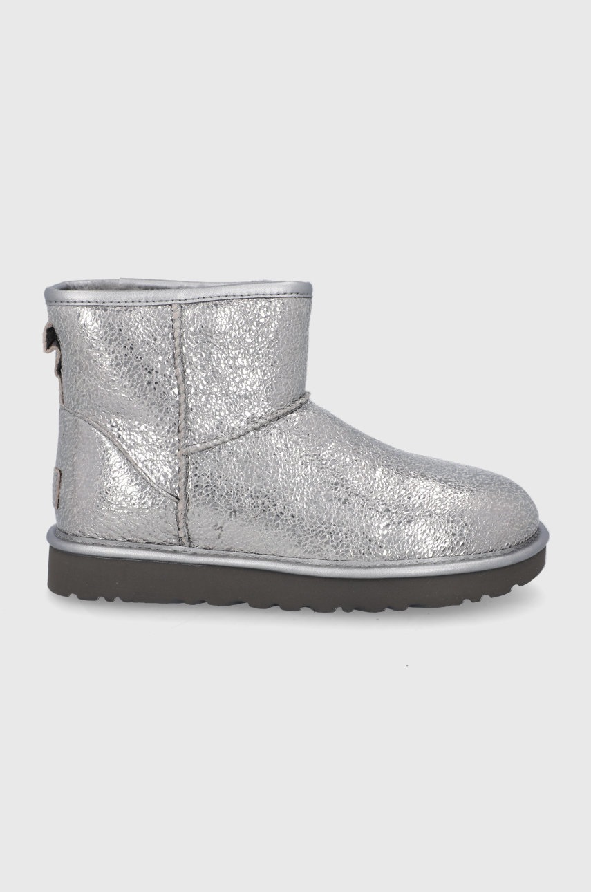 Ugg bocanci de piele classic mini gunm culoarea argintiu