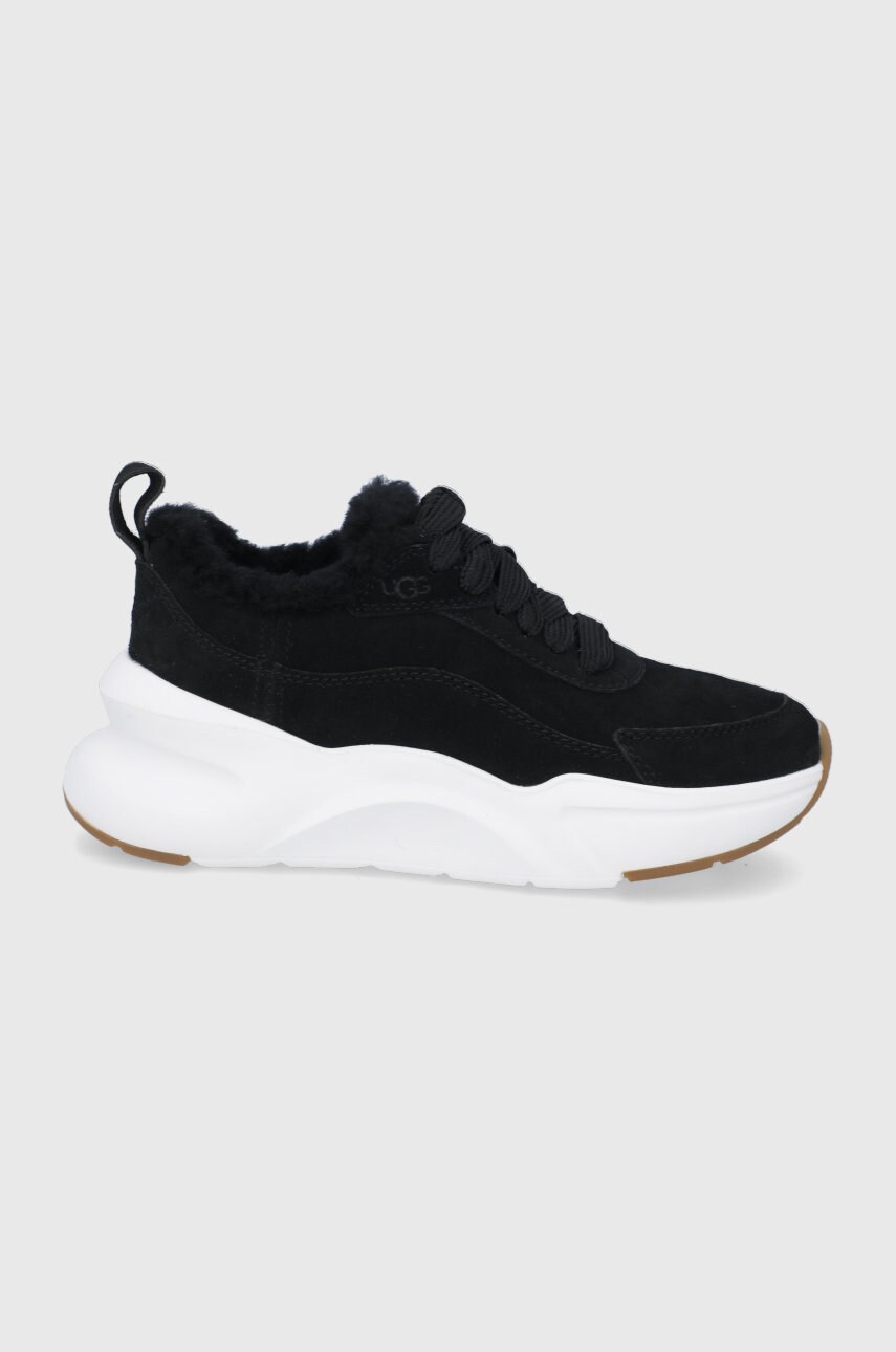 Ugg pantofi de piele întoarsă la glide heritage culoarea negru, cu platformă