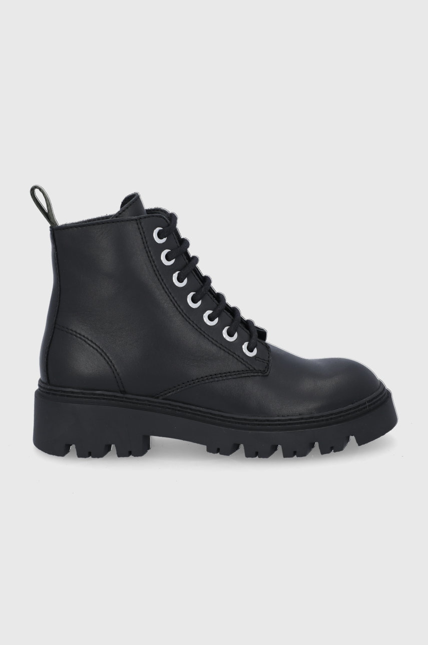 Bimba y lola bocanci de piele femei, culoarea negru, cu toc plat