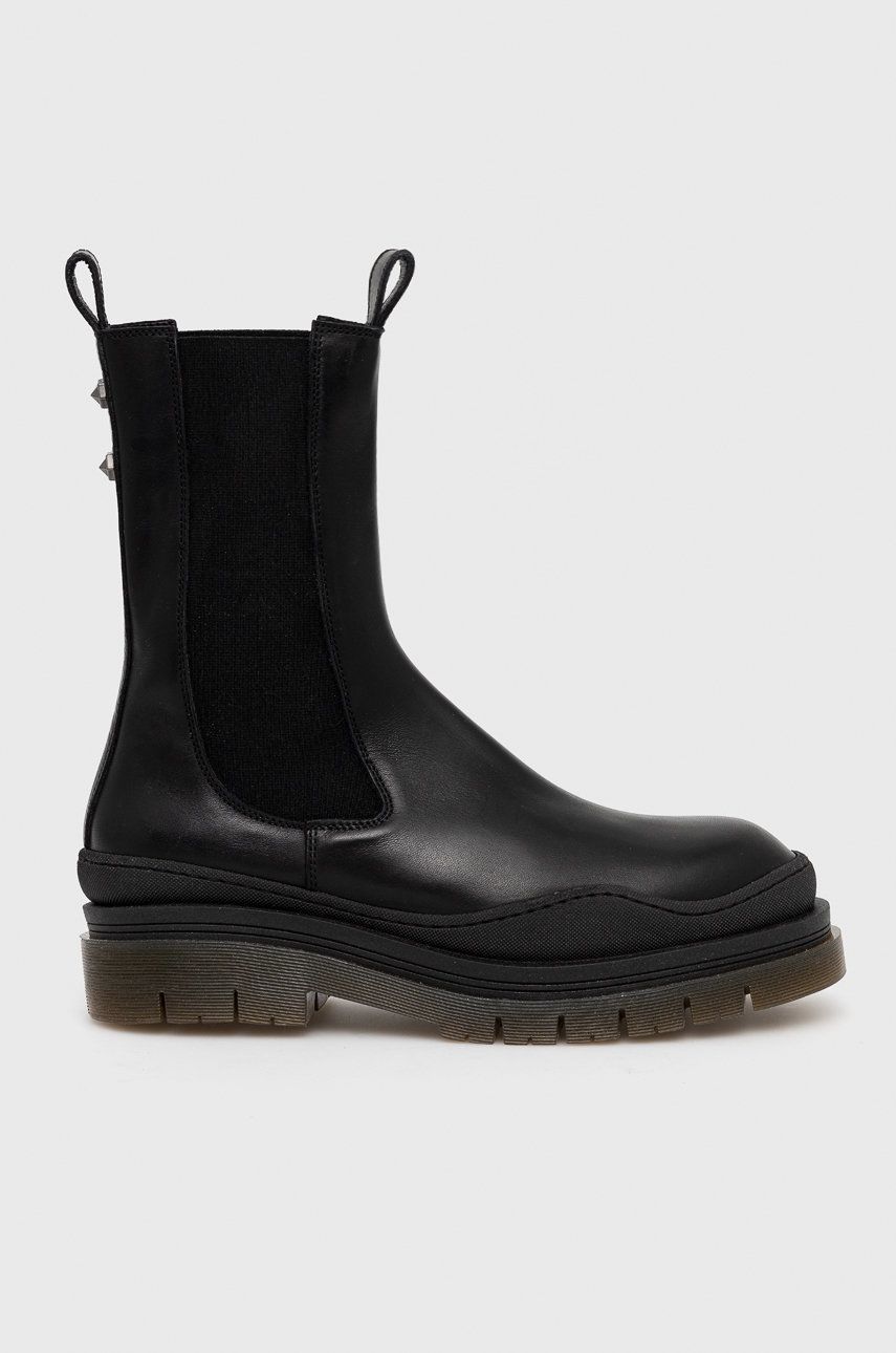 Levně Kožené kotníkové boty MOA Concept dámské, černá barva, na platformě