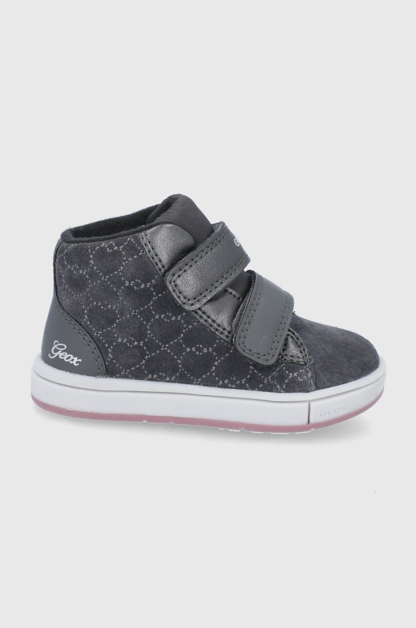 Geox pantofi din piele întoarsă pentru copii culoarea gri