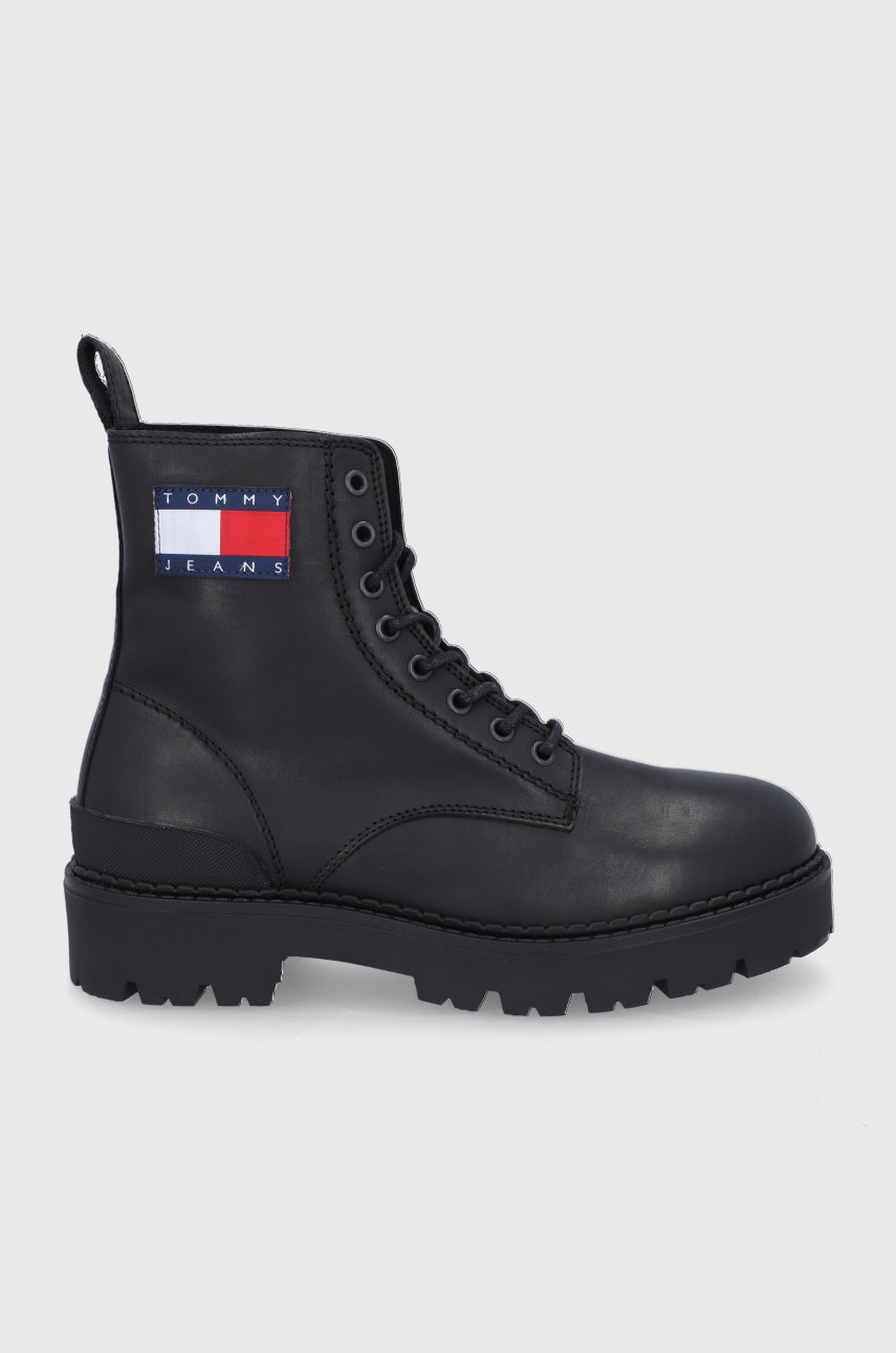 Tommy jeans ghete de piele bărbați, culoarea negru