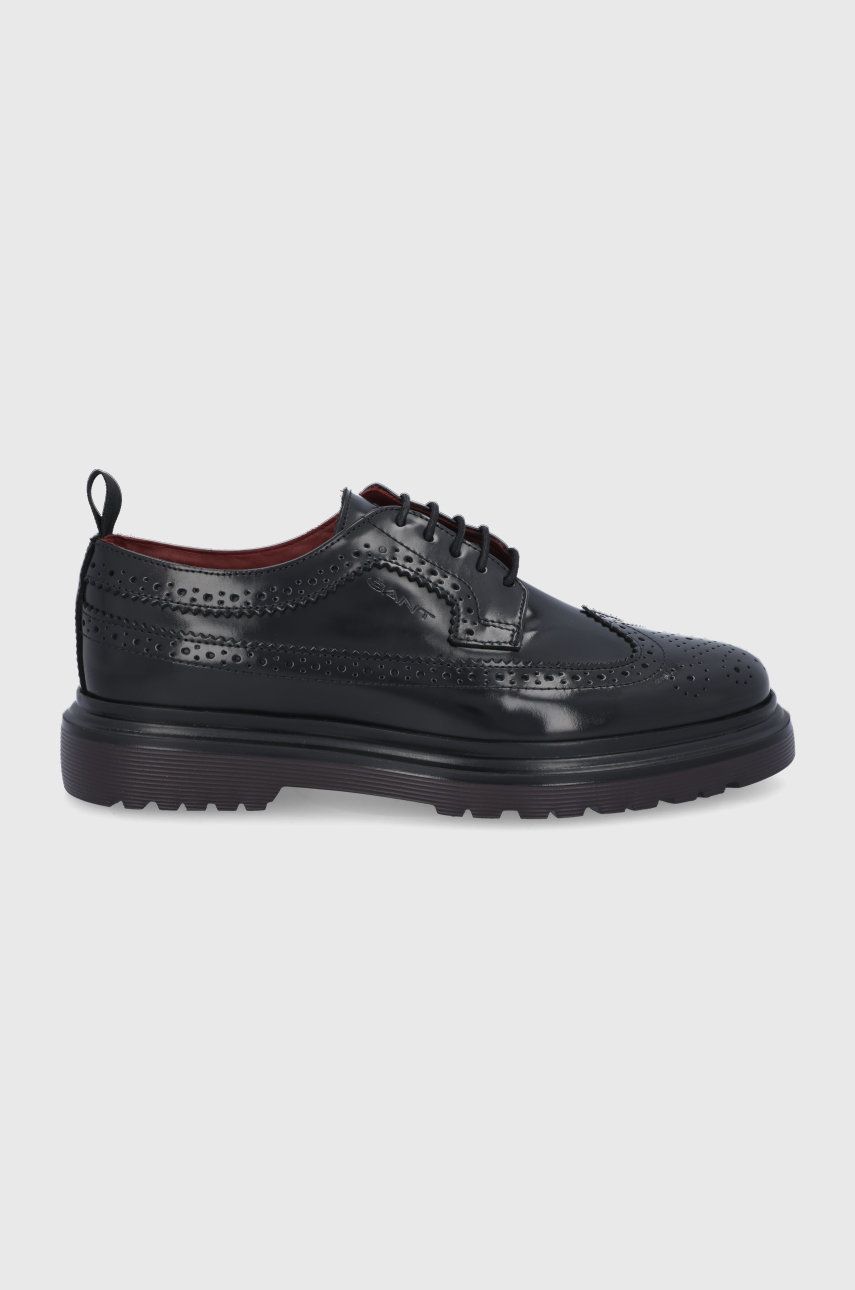 Gant Pantofi de piele Beaumont bărbați, culoarea negru answear.ro imagine 2022 reducere