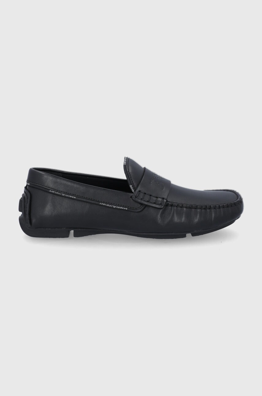 Emporio armani mocasini de piele bărbați, culoarea negru