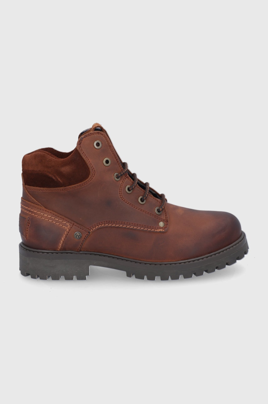 Wrangler bocanci de piele bărbați, culoarea maro
