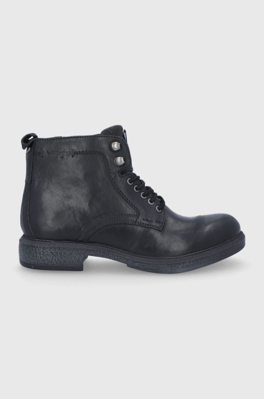 Wrangler Pantofi înalți de piele bărbați, culoarea negru answear imagine noua
