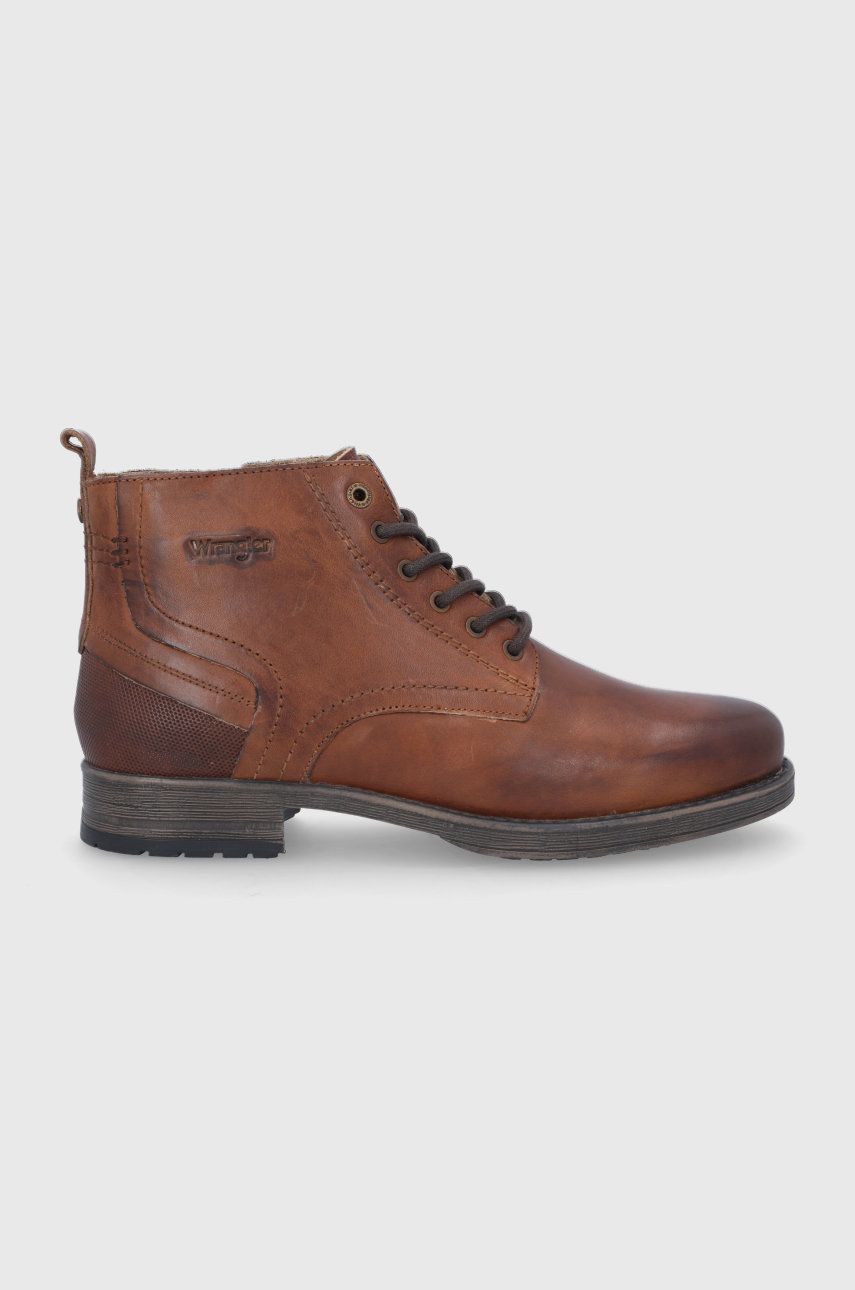 Wrangler Pantofi înalți de piele bărbați, culoarea maro answear imagine noua