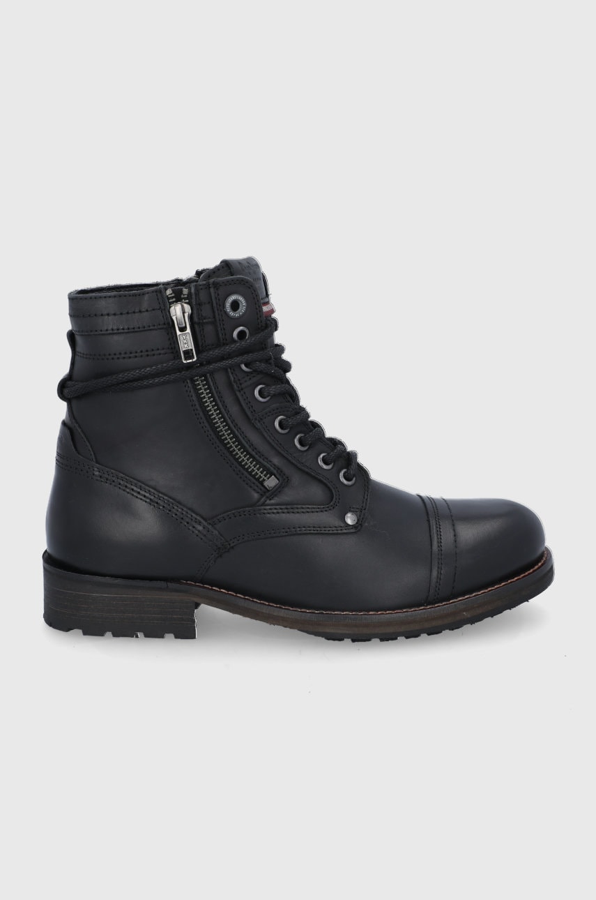 Pepe jeans ghete de piele bărbați, culoarea negru