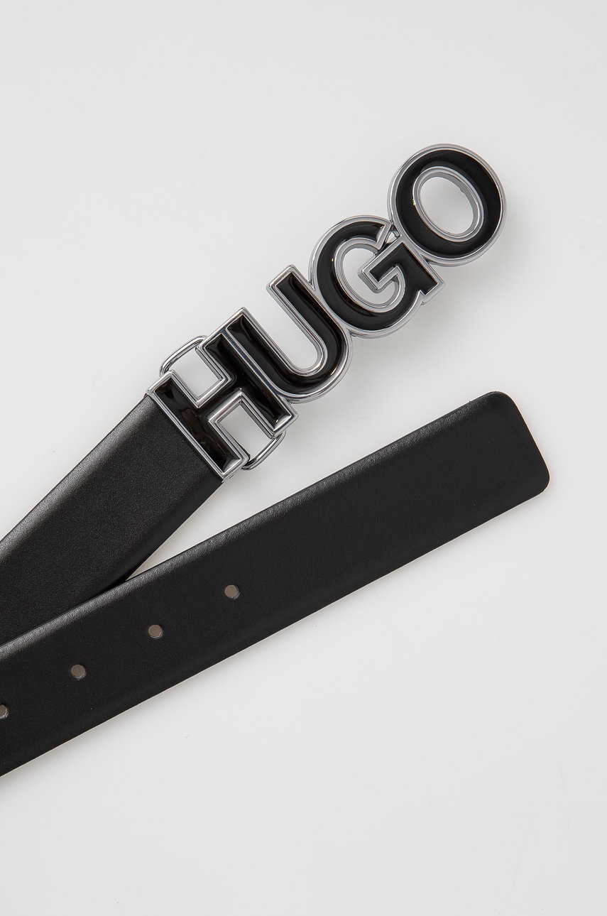 

Шкіряний ремінь Hugo жіночий колір чорний