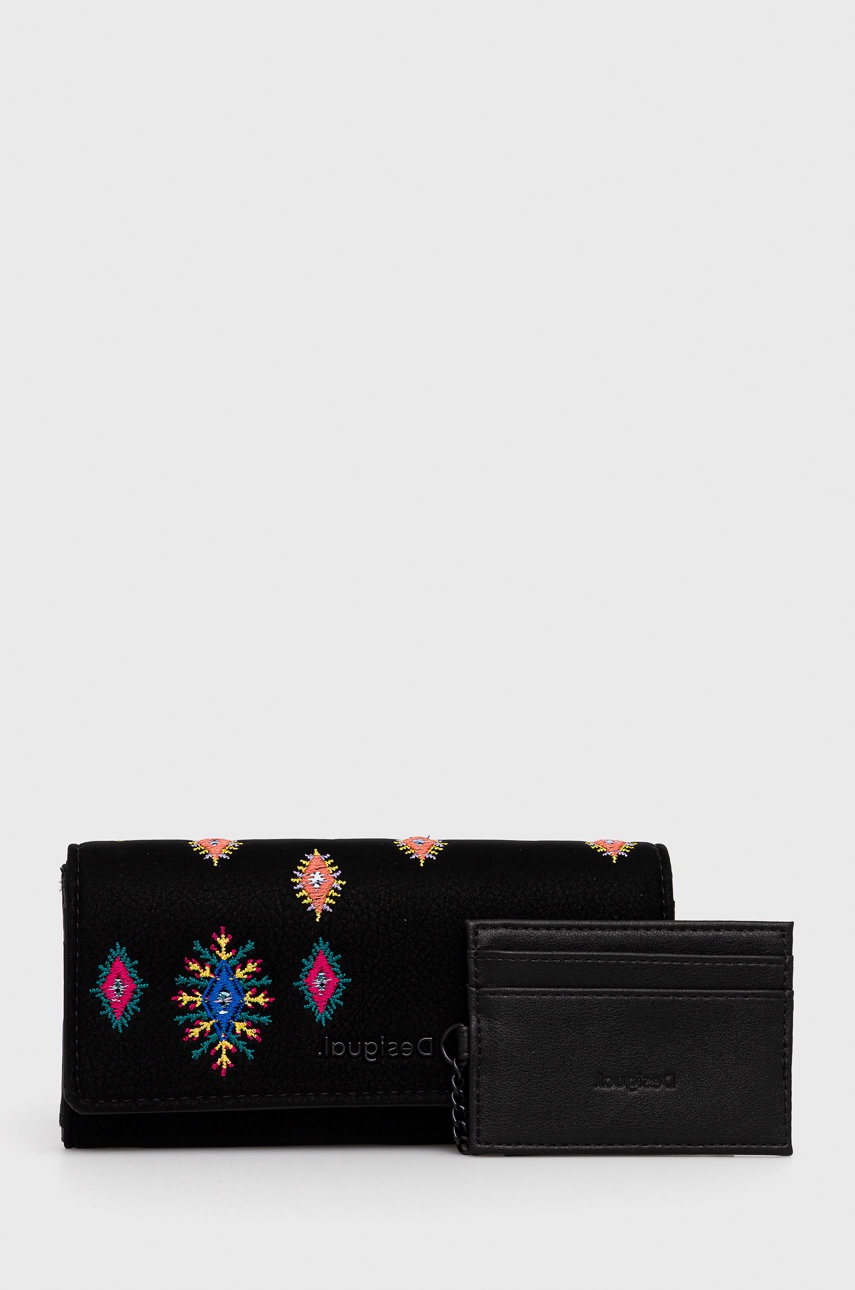 

Портфейл и калъф за карти Desigual дамски в черно, Черен