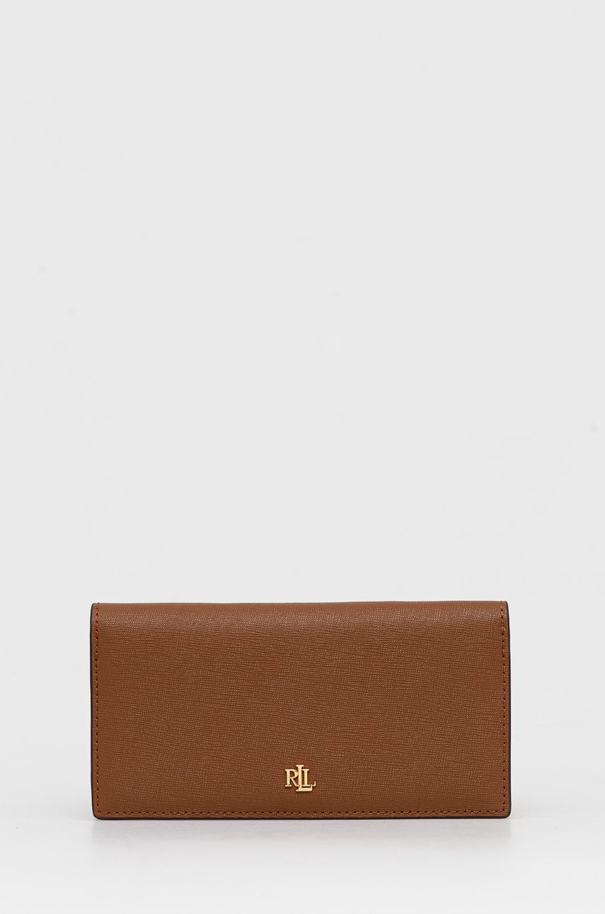 Levně Kožená peněženka Lauren Ralph Lauren dámská, hnědá barva
