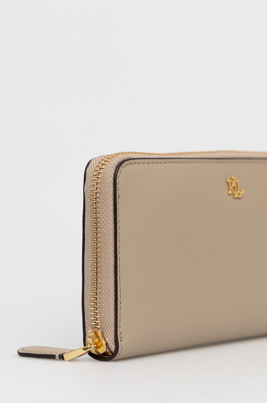 

Кожаный кошелек Lauren Ralph Lauren женский цвет бежевый