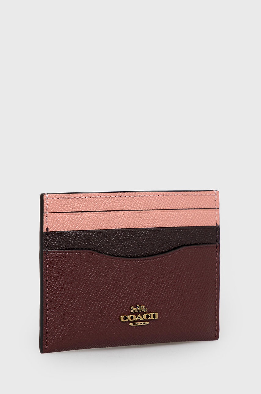 

Кожаный чехол на карты Coach женский цвет бордовый