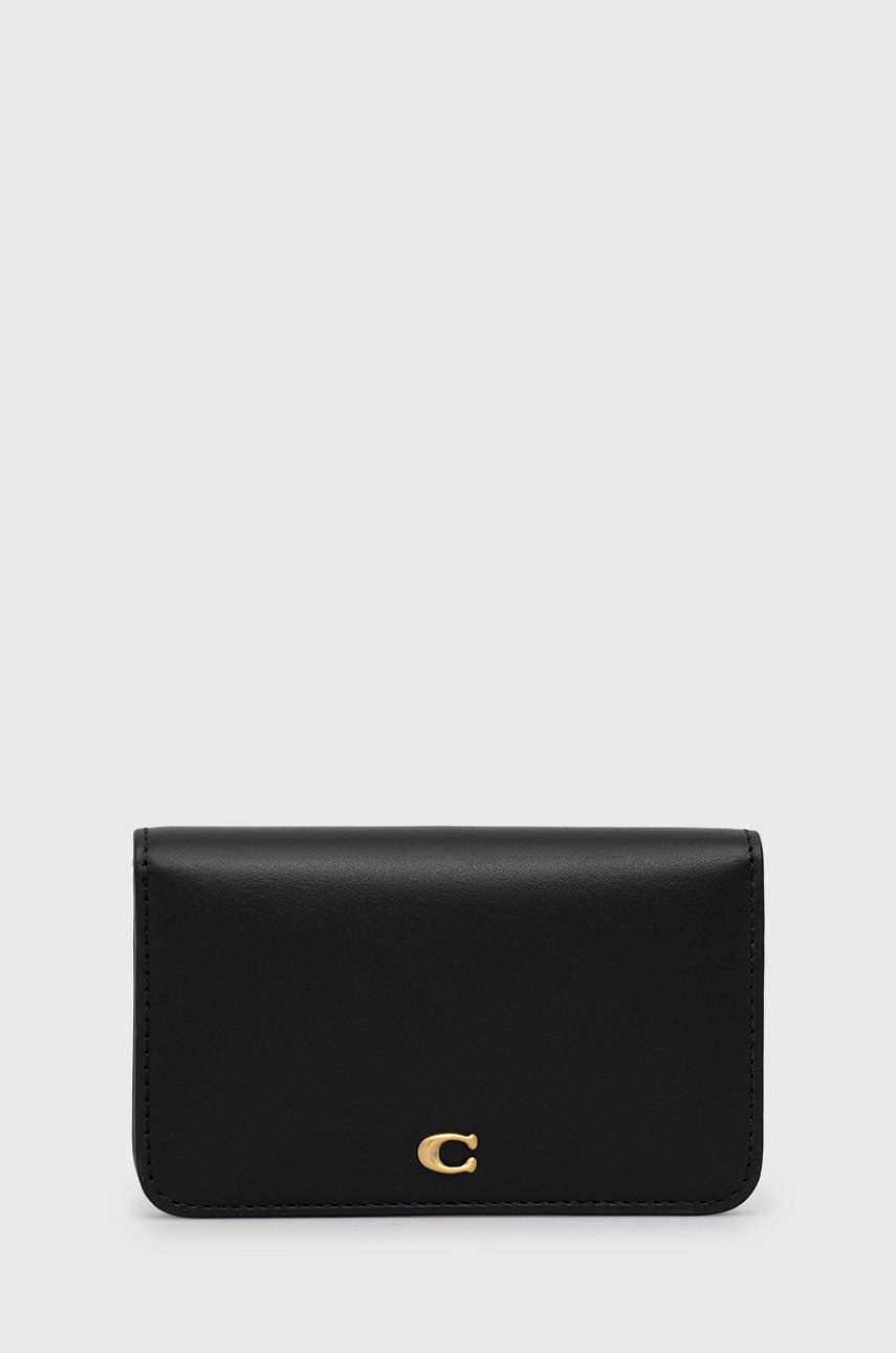 Kožená peňaženka Coach dámska, čierna farba