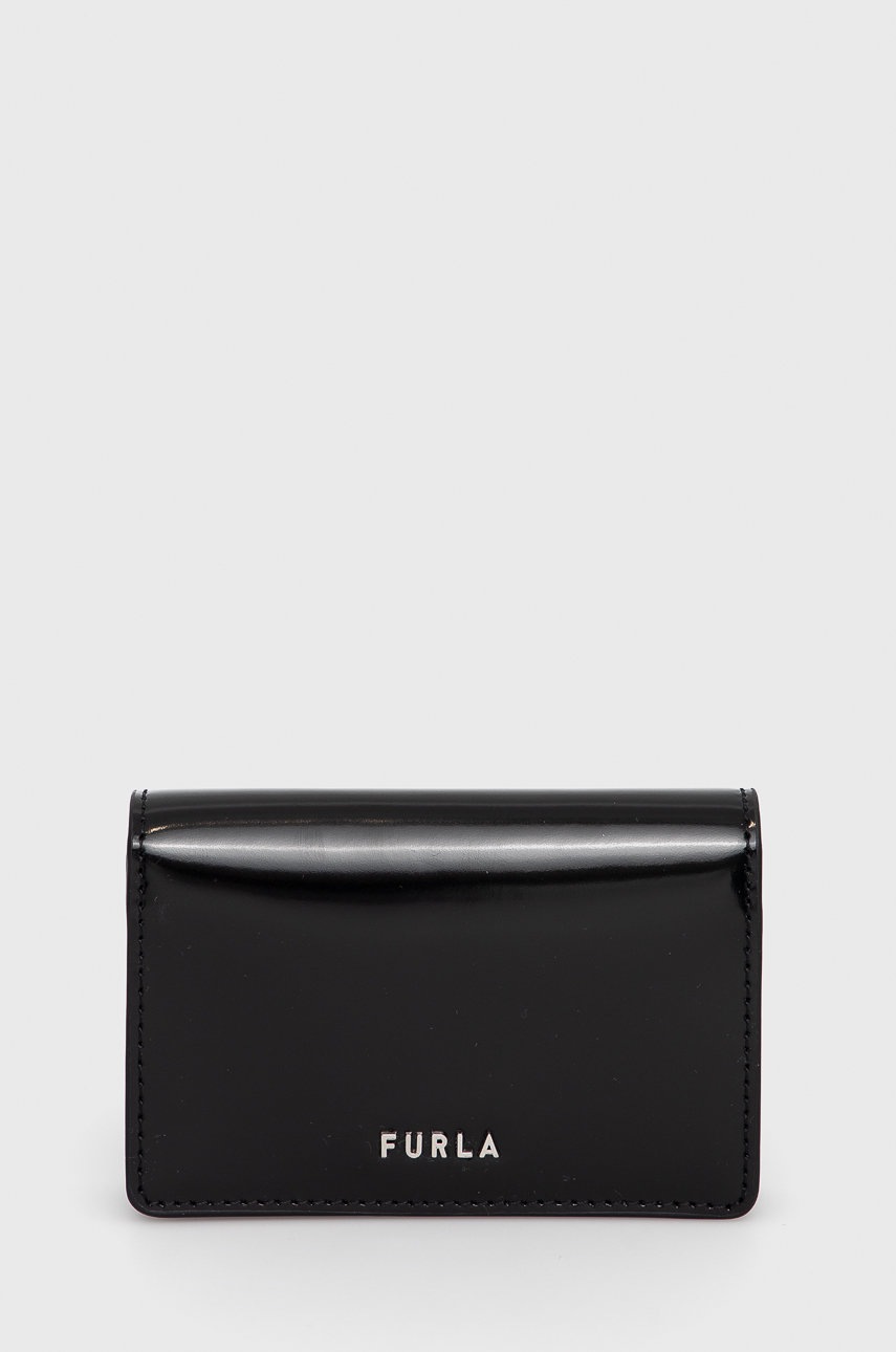 

Кожен калъф за карти Furla дамски в черно, Черен